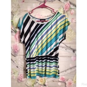 Iz byer black blue green striped drawstring top S